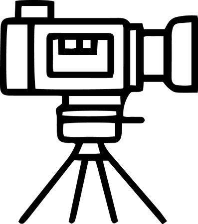 Black line Cinema camera icon isolated on white background. Video camera. Movie sign. Film projector. Vector Illustrationのイラスト素材