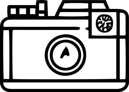 Black line Camera icon isolated on white background.  Vector Illustrationのイラスト素材