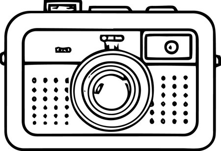 Black and White Cartoon Illustration of Vintage Camera or Snapshot Iconのイラスト素材