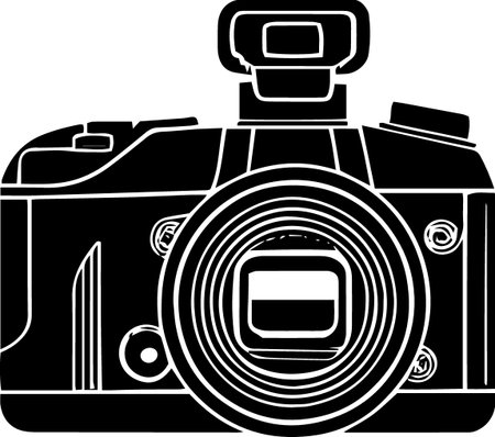 Photographer's Camera.Vector Illustration. Isolated on white background.のイラスト素材