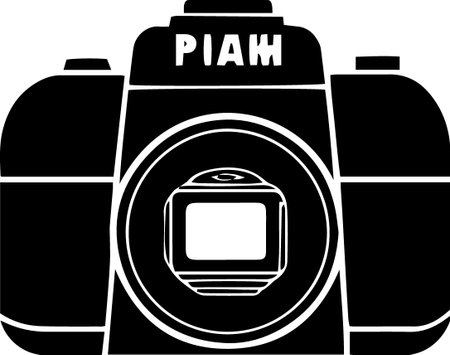 Black and white illustration of a DSLR camera with a camera strapのイラスト素材