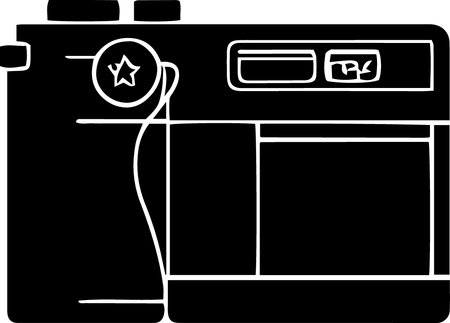 A black and white illustration of an old washing machine with a star.のイラスト素材