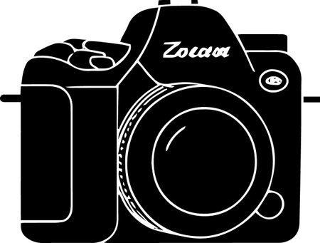Black and white illustration of a camera with the word 'Zoom'のイラスト素材