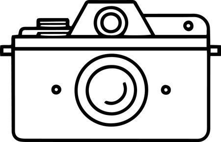 This is an illustration icon of a retro camera used in photography.のイラスト素材