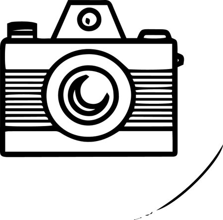 Illustration of a camera with crescent moon on a white backgroundのイラスト素材