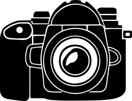 Photographer's Camera - Black and White Illustration Isolated on White Backgroundのイラスト素材