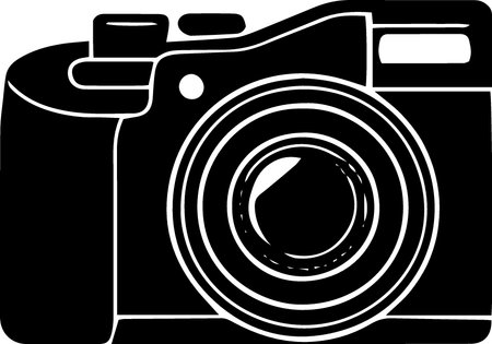 Illustration of a black and white digital camera on a white backgroundのイラスト素材