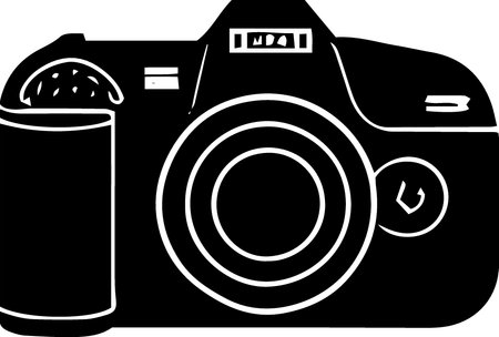 Illustration of a camera and a cup of coffee on a white backgroundのイラスト素材