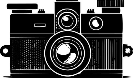 Vintage Camera.Vector illustration ready for vinyl cutting.Black and white.のイラスト素材