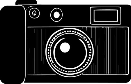 Retro Camera on a white background. Vector illustration in black and white