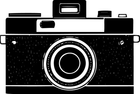 Vector illustration of a retro camera on a white background in black and whiteのイラスト素材