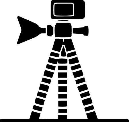 Tripod with camera on tripod, black and white vector illustrationのイラスト素材