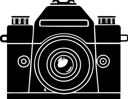 A photo camera isolated on a white background, vector illustration in black and whiteのイラスト素材