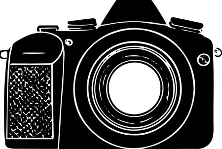 Vector illustration of a black and white photo camera on a white backgroundのイラスト素材