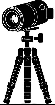 Black and White Silhouette Illustration of a Video Camera with Lensのイラスト素材