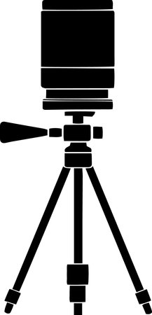 Camera Tripod Silhouette Isolated on White Background, Vector Illustrationのイラスト素材