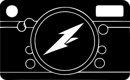 Photo camera with lightning icon isolated on white background. Vector Illustrationのイラスト素材