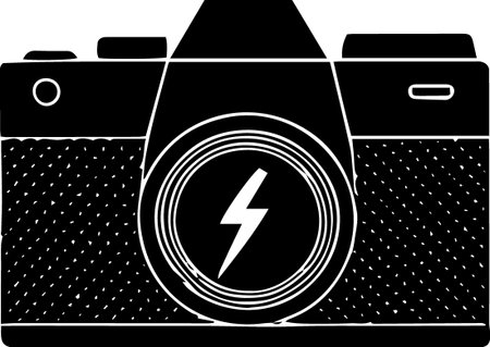 Illustration of a retro camera with a lightning symbol on a white backgroundのイラスト素材