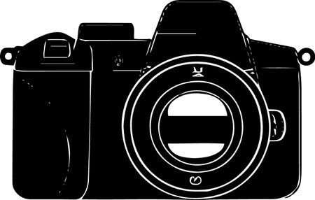 Black and white illustration of a digital camera on a white background.のイラスト素材