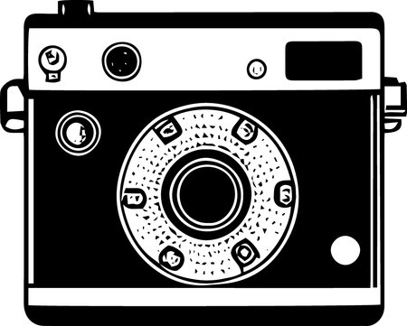 Vintage camera on a white background, vector illustration in black and whiteのイラスト素材