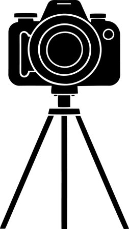 Black Photo camera on a tripod icon isolated on white background. Vector Illustrationのイラスト素材