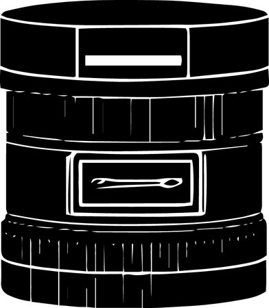 Black and White Silhouette Illustration of a Vintage Camera Lensのイラスト素材