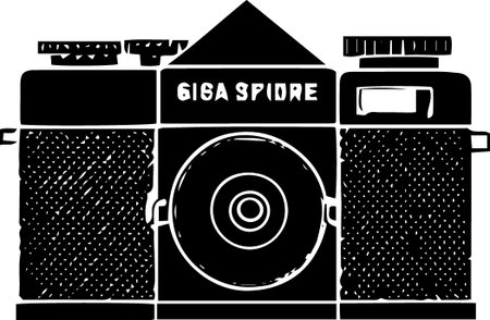 Retro Camera - Black and White Vector Illustration, EPS10のイラスト素材