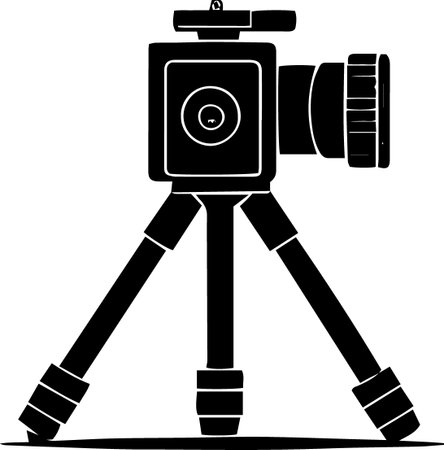 Camera on tripod. Vector illustration. Isolated on white background.のイラスト素材