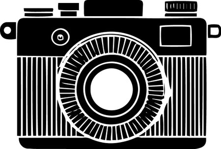 Retro Camera Silhouette Isolated on White Background, Vector Illustrationのイラスト素材