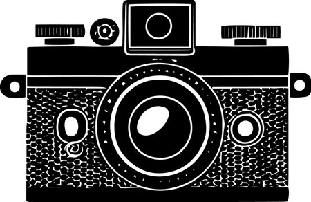 Vintage Camera - Black and White Vector Illustration, EPS10のイラスト素材