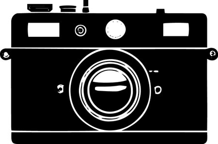 Vector illustration of a retro camera on a white background in black and whiteのイラスト素材