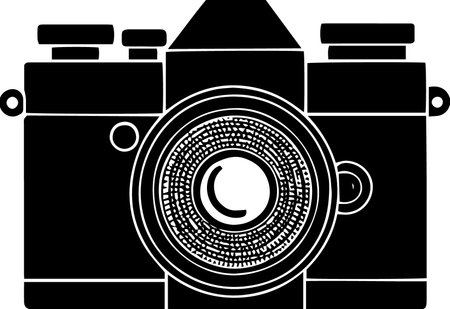 Retro camera isolated on white background. Black and white vector illustration.のイラスト素材