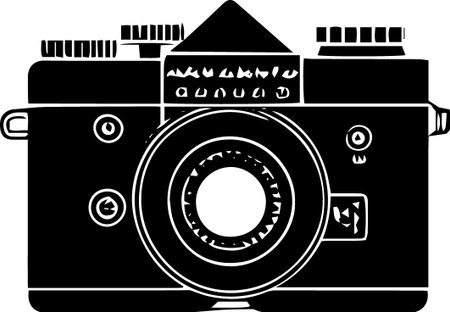Black and White Photo Camera Icon Isolated on a White Background.のイラスト素材