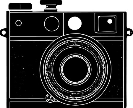 Retro Camera Illustration - Black and White Vector Artwork.のイラスト素材