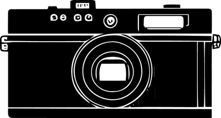Vector illustration of a camera on a white background in black and whiteのイラスト素材