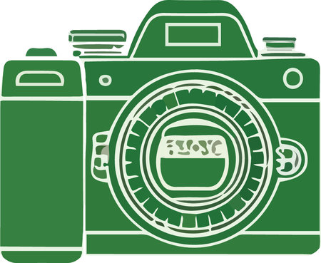 Retro style illustration of a vintage camera viewed from front set on isolated white background.のイラスト素材