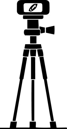 Camera on tripod black icon isolated on white background. Vector Illustrationのイラスト素材