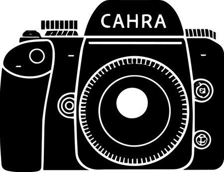 illustration of a camera in black and white colors on a white backgroundのイラスト素材