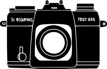 illustration of a camera in black and white on a white backgroundのイラスト素材