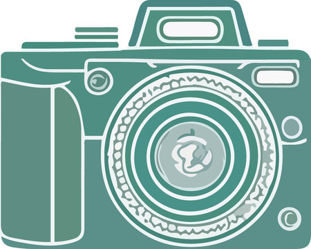 Illustration of a camera icon with isolated background done in retro style.のイラスト素材