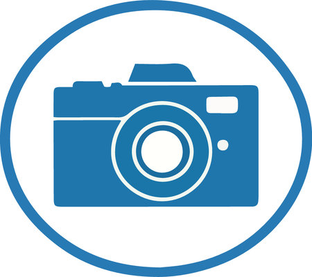 Camera icon on white background. Blue flat style. Vector illustration.のイラスト素材