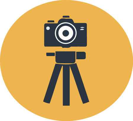 Camera icon on tripod. Flat design style. Made in vector illustrationのイラスト素材
