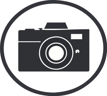 Camera vector icon on the white background. Vector illustration. Flat design.のイラスト素材
