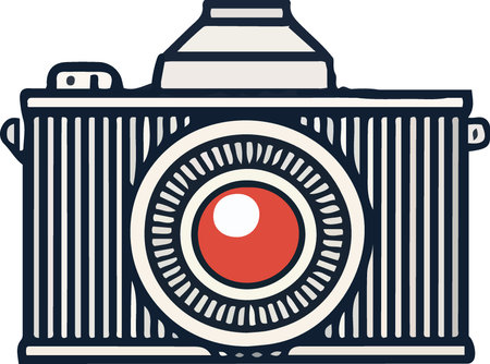 Illustration of a vintage camera viewed from front set on isolated white background done in retro style.のイラスト素材