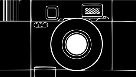 Illustration of a retro camera on a black and white background.のイラスト素材