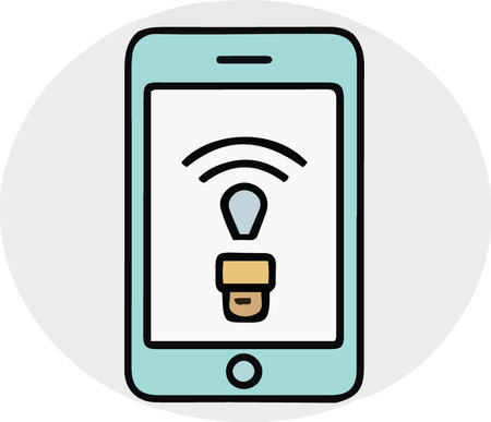 Smartphone with light bulb icon on the screen, vector illustration.のイラスト素材