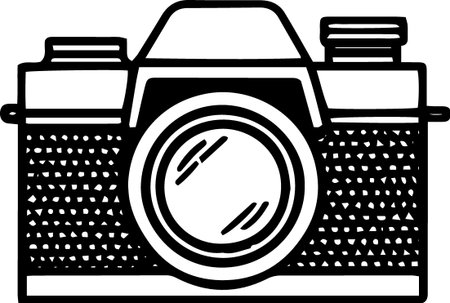 Retro Camera on a white background, vector illustration in black and whiteのイラスト素材