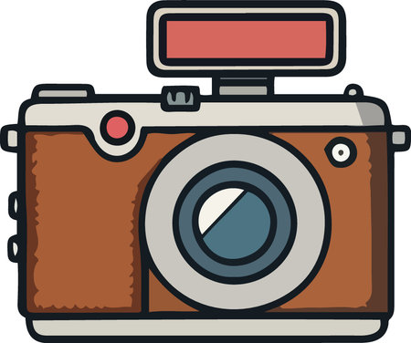 Illustration of a retro camera on white background done in cartoon style.のイラスト素材