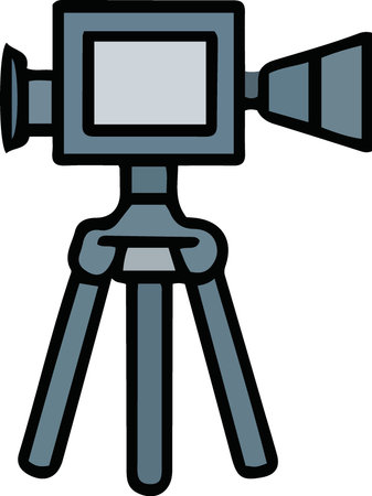 This is an illustration of a vintage movie camera on a tripod.のイラスト素材