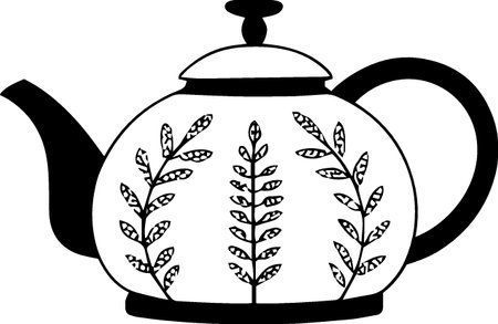 Teapot with tea leafs on a white background. Vector illustrationのイラスト素材